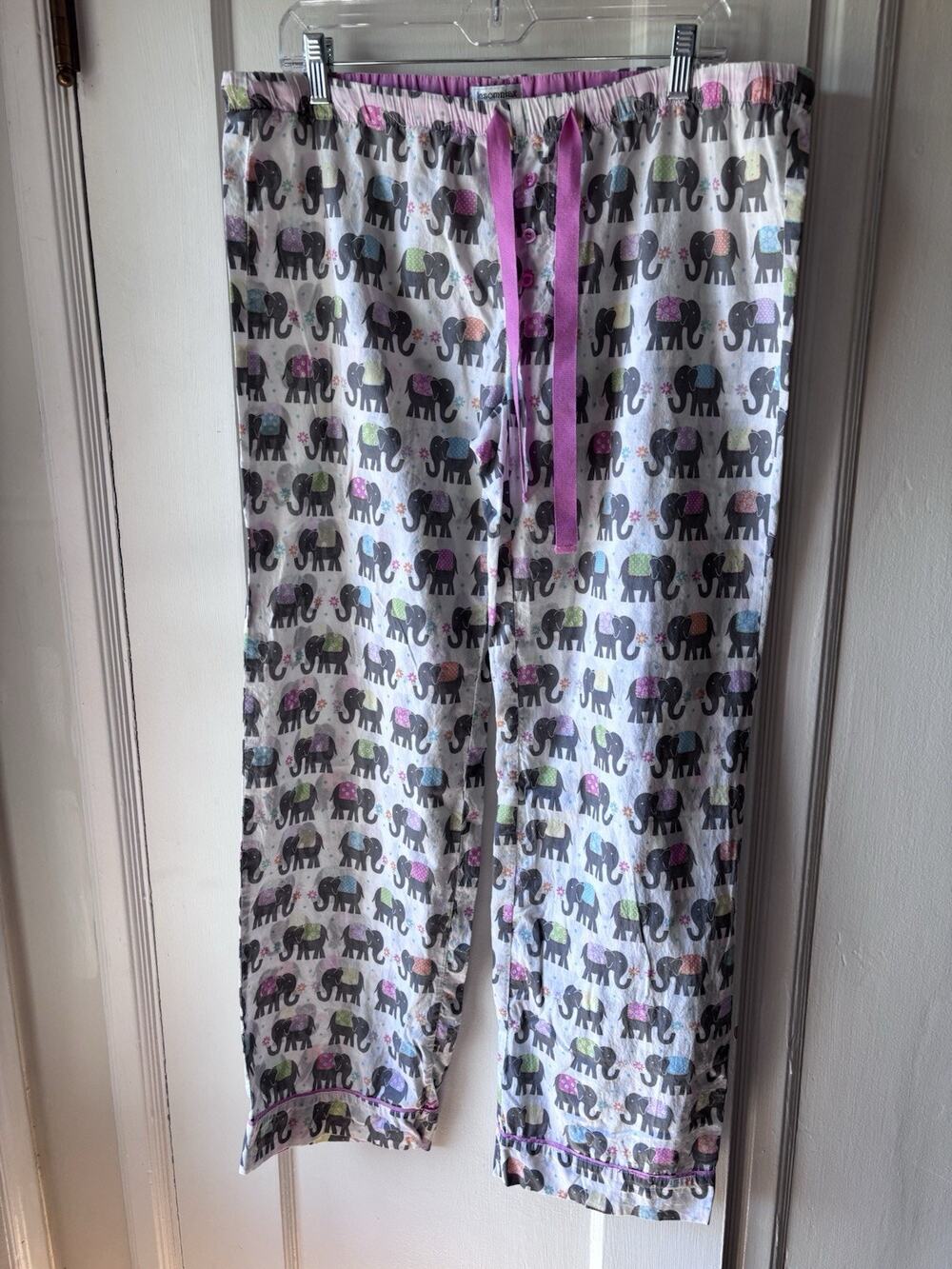 Insomniax Cotton Knit Pajama Pants Size L Elephant Animal Print Drawstring